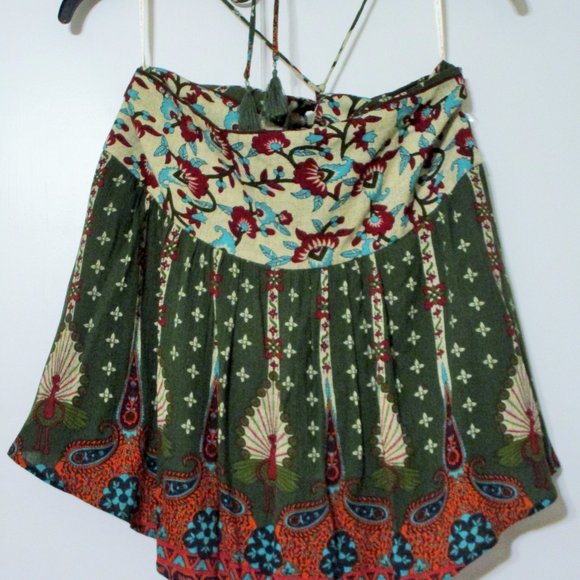 Farm Rio Floral Peacock Green Mixed Print Halter Top Blouse Sz P NWT - Picture 7 of 9